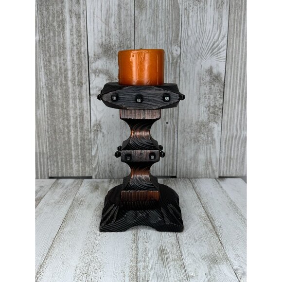 Vintage 1960s Spanish Gothic Carved Wood Candleholder - Picture 1 of 6